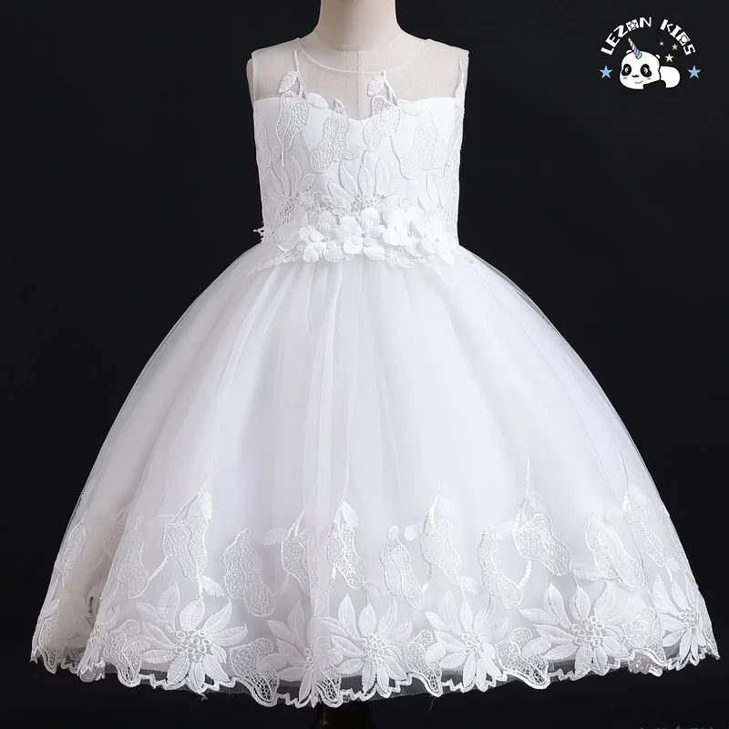 LEZONKIDS - Western style tailed girl wedding dress elegant crew neck baby girls dress design kid beaded dresses for girls of 10 year old